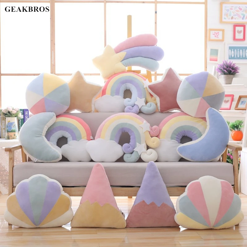 

Cute Sky Series Pillow Plush Stuffed Toys Moon, Shooting Star, Rainbow Soft Shell Cushion Baby Sleeping Pillow Christmas Gift