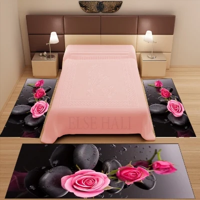 Else, 3 предмета, черный пол, розовые розы, спа камни, 3d Рисунок, принт, не скользит, микрофибра, моющийся декор, для спальни, ковер, набор ковров