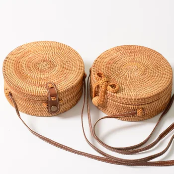 

Round Straw Bags For Women Summer Beach Shoulder Bag Rattan Handmade Woven Crossbody Circle Bag Bohemia bowknot Handbags Bali