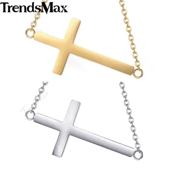 

Trendsmax Cross Charm Necklace Ladies Womens Chain Stainless Steel Rolo Link Gold Silver Color KKNM147