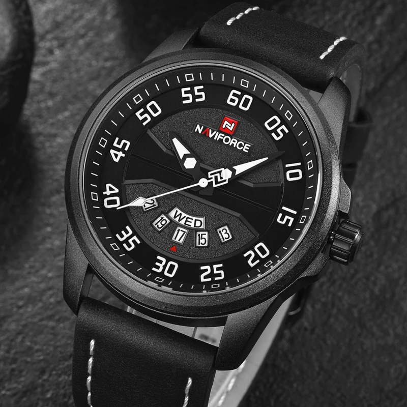NAVIFORCE Роскошные Брендовые мужские часы кожаные аналоговые кварцевые
