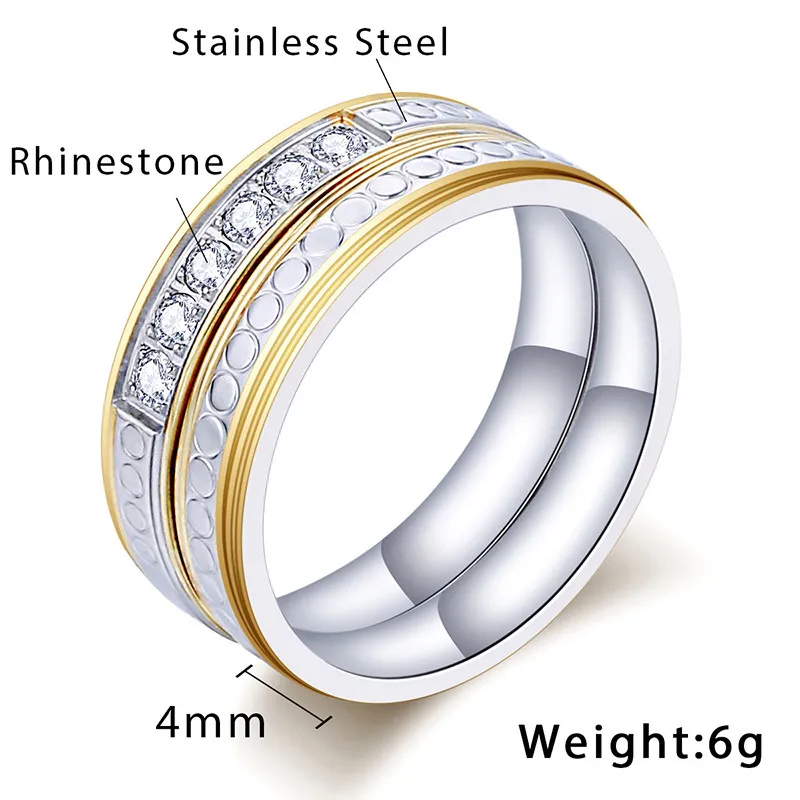 Trendsmax Rhinestones Ring Set Womens Girls Stainless Steel Wedding Engagement Gold Silver Tone 4mm KKR118