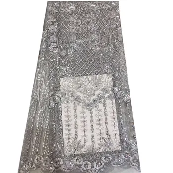 

High Quality Lace Fabric Silver Latest African Sequin Lace Fabric For Party Silver Sequin Fabric HJ899-1