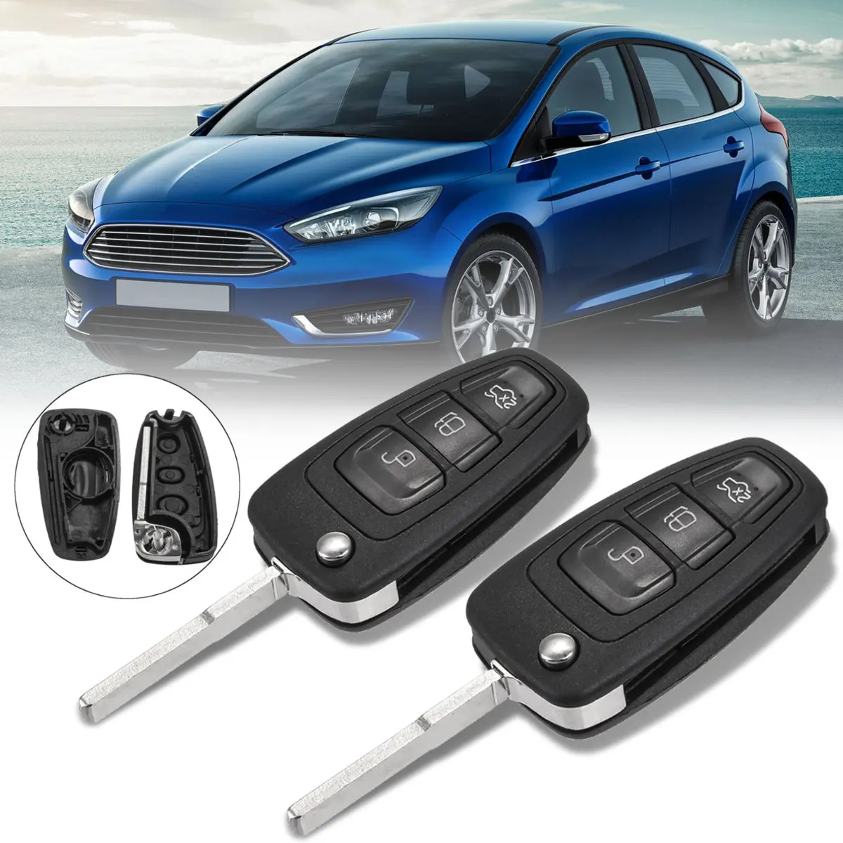 

3 Buttons Black Car Remote Folding Flip Key Fob Shell For Ford For Focus 2 3 For Fiesta/Mondeo Key Covers