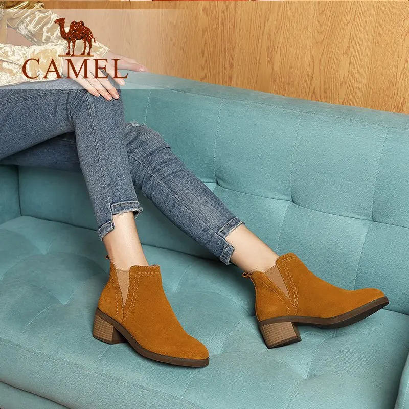Mujer Botas De Mujeres Británicos Zapatos Invierno Black Las Moda Tobillo Ocio creamel Plataforma Retro Los Gamuza Para Tacón Camello Wqc0w8X4n4