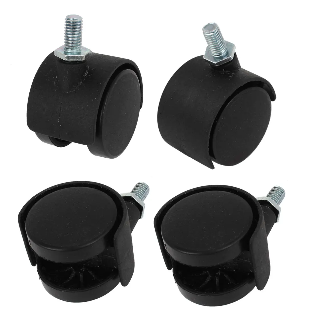 

UXCELL Hot Sale 4 Pcs/LOT M8 Thread Stem 1.5" Dia Double Wheel 360 Degree Rotation Furniture Chair Swivel Caster Black Plastic
