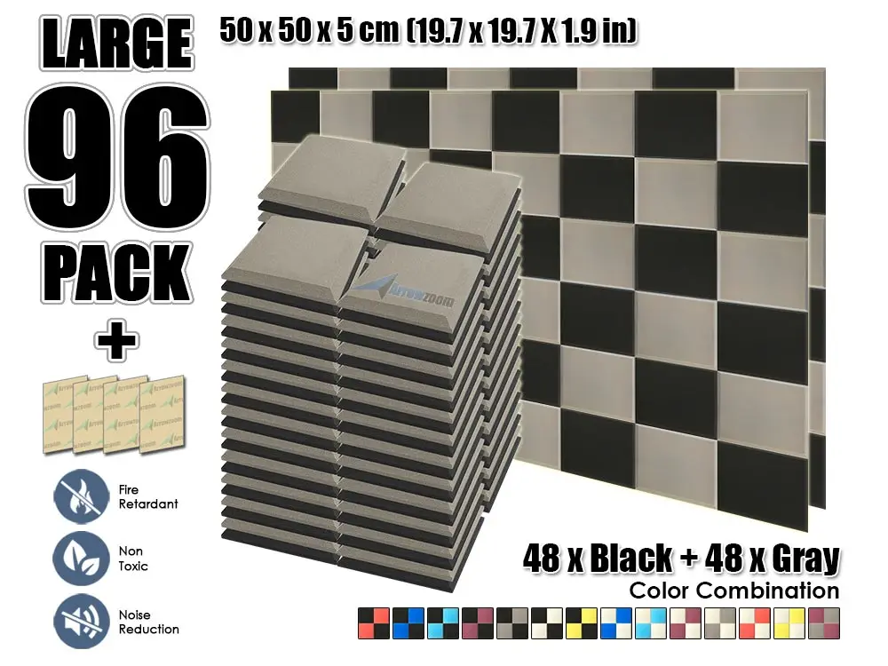 Arrowzoom 96 шт. 19," x 19,7" x 1," Цветная комбинация плоская коническая плитка студия Звукопоглощающая Панель акустическая обработка пены - Цвет: Black and Gray