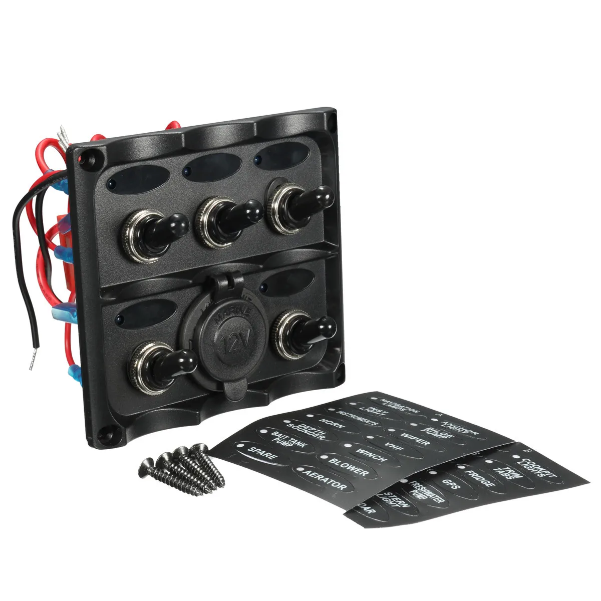 

Caravan RV Boat Marine 5 Gang LED Toggle Switch Panel Power Socket Waterproof