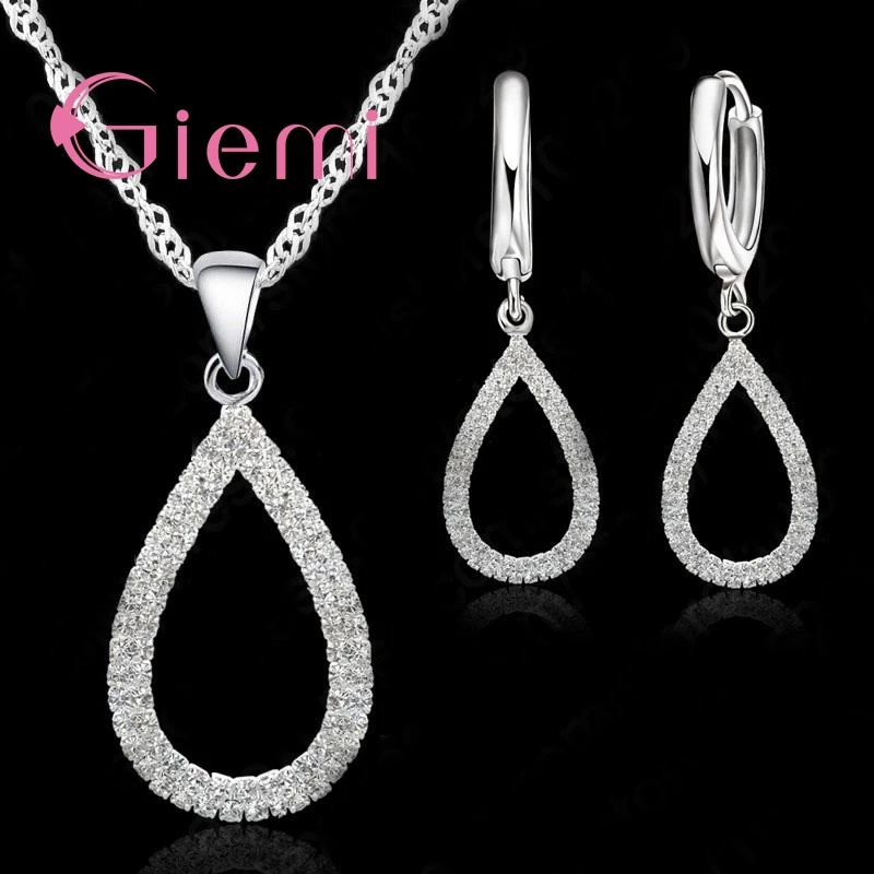 

Statement Drop Water Drop Shape Bar Jewelry Sets Shiny Drop Earrings Novel Necklaces Design For Women 925 Sterling Silver