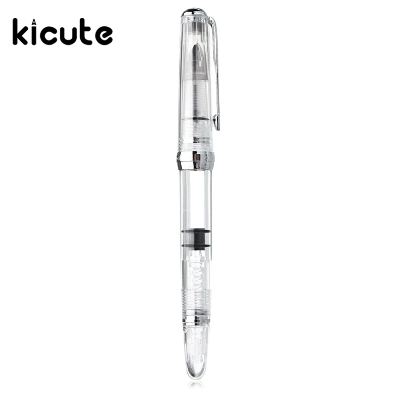 Kicute 1pcs 0.5mm Transparent Piston Fountain Pen Fine Nib Cilver Clip High Quality Office Stationery Supplies for Students Kicute 1pcs 0.5mm Transparent Piston Fountain Pen Fine Nib Cilver Clip High Quality Office Stationery Supplies for Students
