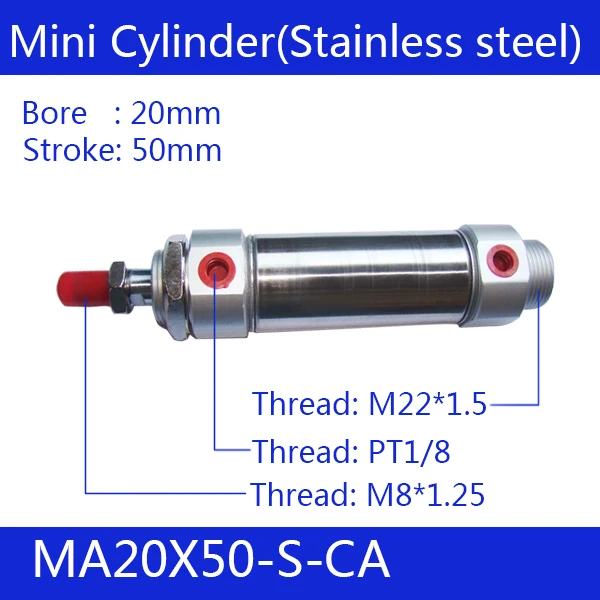 

Free shipping Pneumatic Stainless Air Cylinder 20MM Bore 50MM Stroke , MA20X50-S-CA, 20*50 Double Action Mini Round Cylinders