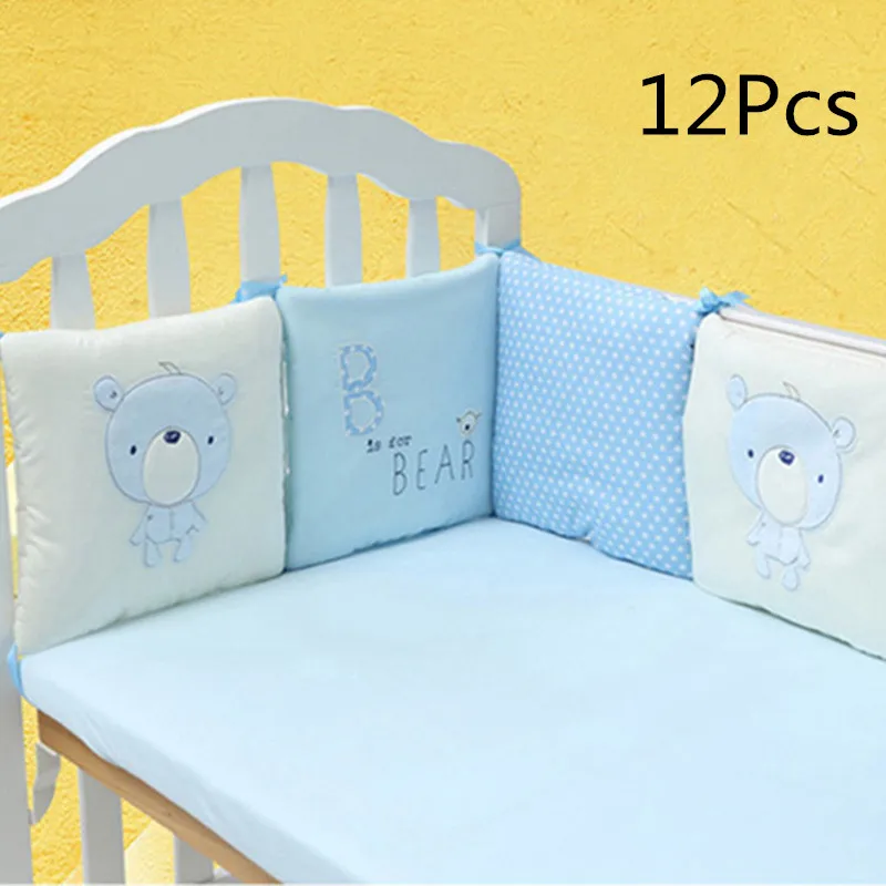 6 шт./12 шт. детские постельные принадлежности Детская кровать протектор кроватки бампер колодки для новорожденных хлопок Детская безопасность забор бампер в кроватку кроватка бампер - Цвет: Blue  12Pcs
