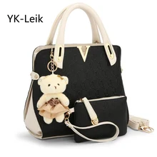 YK Wehbe-leik Ocasional En Relieve bolso bolsos de diseño de alta calidad bolsa de mensajero de las mujeres bolsos de la señora hombro 2 bags/set con el oso juguete