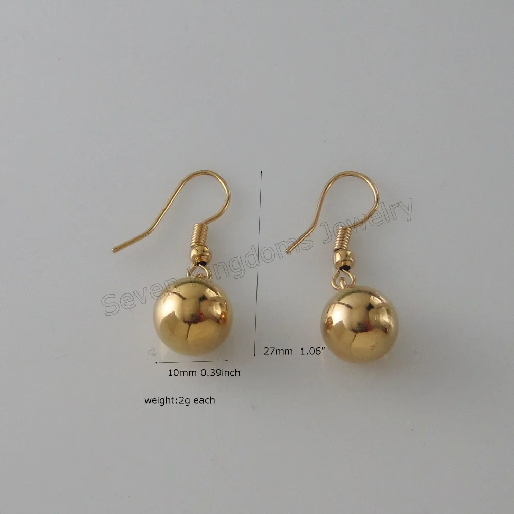 

/MIN ORDER 10$ CAN MIX DESIGN// DANGLE EARRING PLAIN BALL CHARM DIA 10MM DANGLER ABOUT TALL 27 MM 1.06" 18 K YELLOW GOLD GP