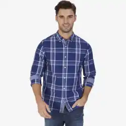 Nautica Camisa manga larga Куадрос Tejido Strech Ropa Hombre Azul