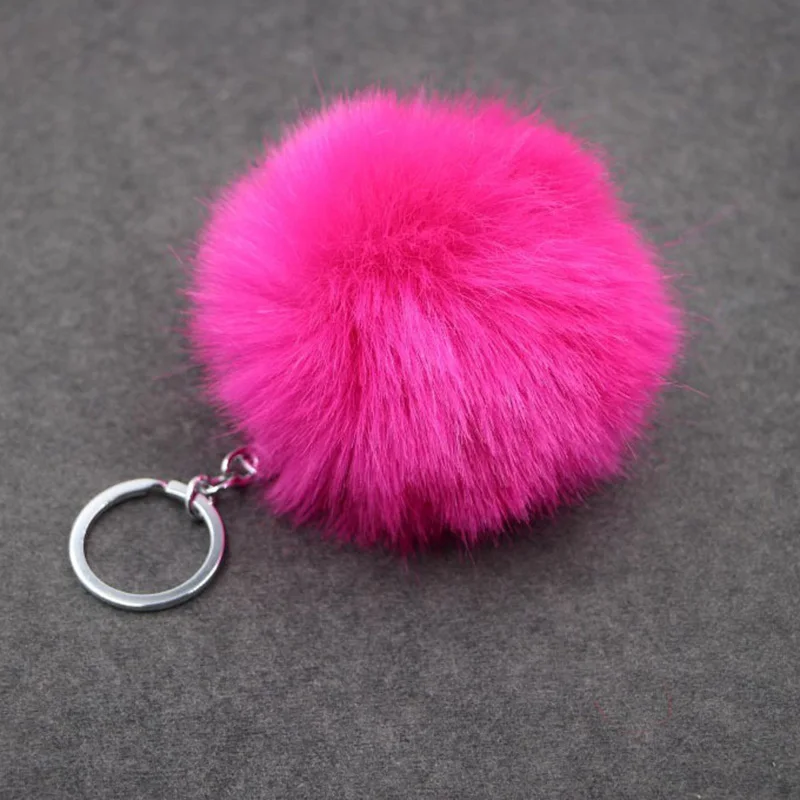 Handmade Fluffy Pom Pom Balls Keychain For Women Bag Rabbit Fur Key Chains Chaveiro Sleutelhanger Pompom Keyrings Llavero Pompon - Цвет: rose