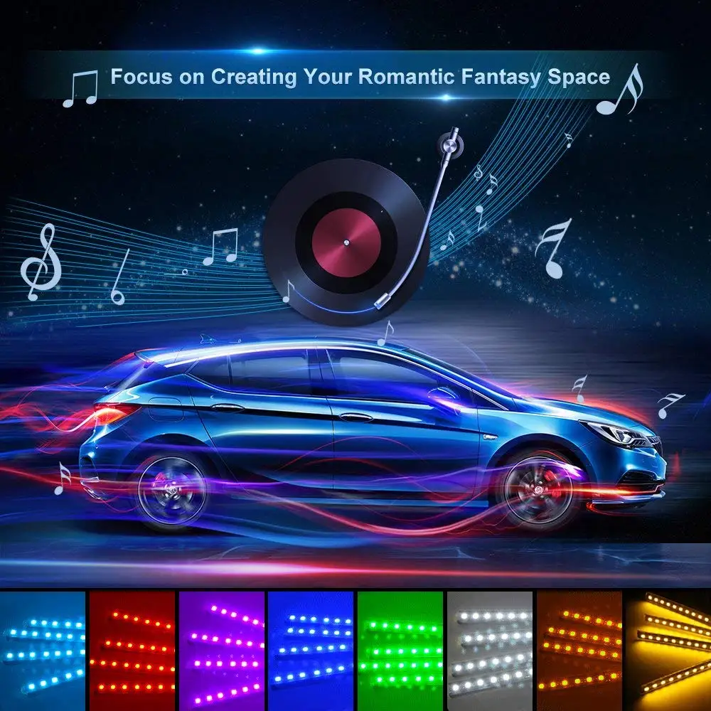 Car Led Strip Light 4pcs 48 Multicolor Music Interior Lights Car Led Strip Light 4pcs 48 Multicolor Music Interior Lights Under Dash Lighting Waterproof Kit With Sound Active In Strips From
