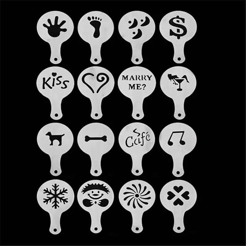 

Plastic Coffee Template Stencils 16Pcs/Set Barista Homemade Coffee Decor Tools Gadgets Cappuccino Chocolate Latte Art Molds