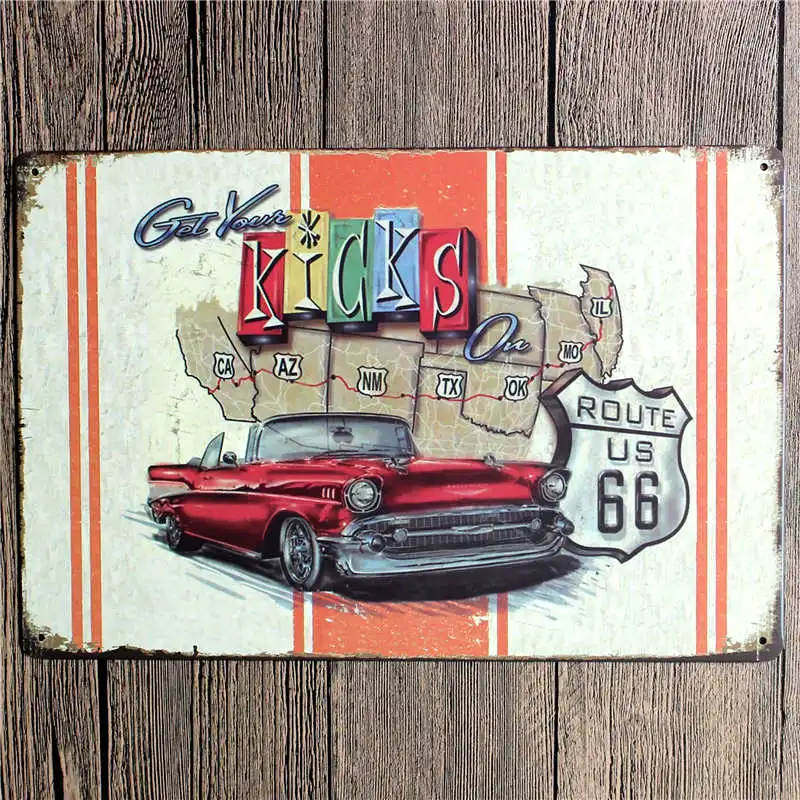 Route 66 значки в стиле ретро постеры гаражные стены металлическая доска с рисунком