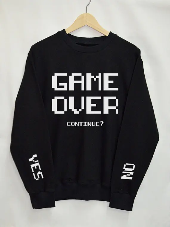 OKOUFEN графические крутые повседневные Пуловеры Game Over продолжить Свитшот со