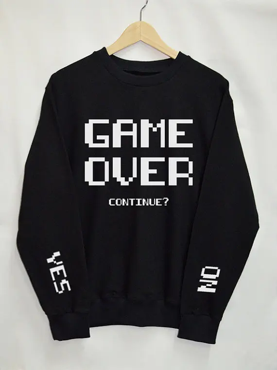 

OKOUFEN graphic cool casual pullovers Game Over continue Sweatshirt Text Slogan Dope Jumper tee Top Tumblr tops Fashion Funny