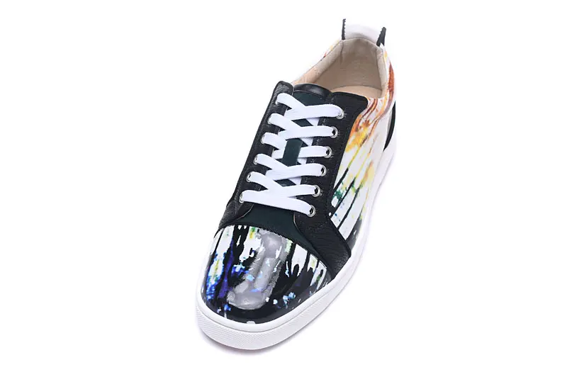 Rendas Moda Dos Casuais Até Luxo De Couro Top Sol Patente Do Homens Sapato Impressão Pôr Sapatos Marca Baixo Sneaker Graffiti Qualidade FCqgw0P