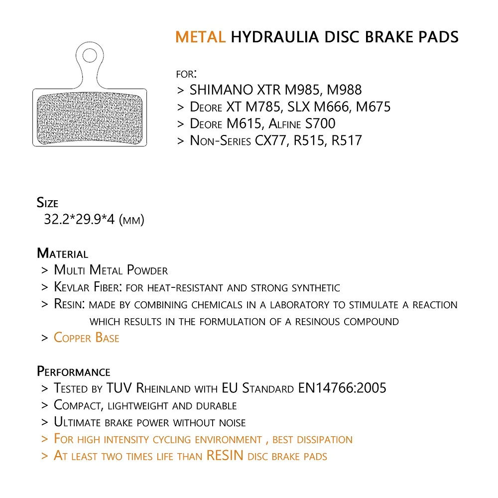 EOOZ 4 пары металлических велосипедных дисковых тормозных колодок для SHIMANO XTR M9000 M985 M988 Deore XT M8000 M785 SLX M7000 M666 M675 Deore M615