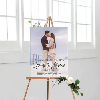 

Wooden Personalized Bride Groom Photo Engagement Wedding Welcome Sign Custom Entrance Welcome Sign Romantic Wedding Sign