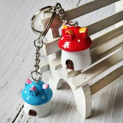 

Lovely Resin Color Mini Mushroom Keychain Gift Bags Pendant Key Chain Ring Hanging Key