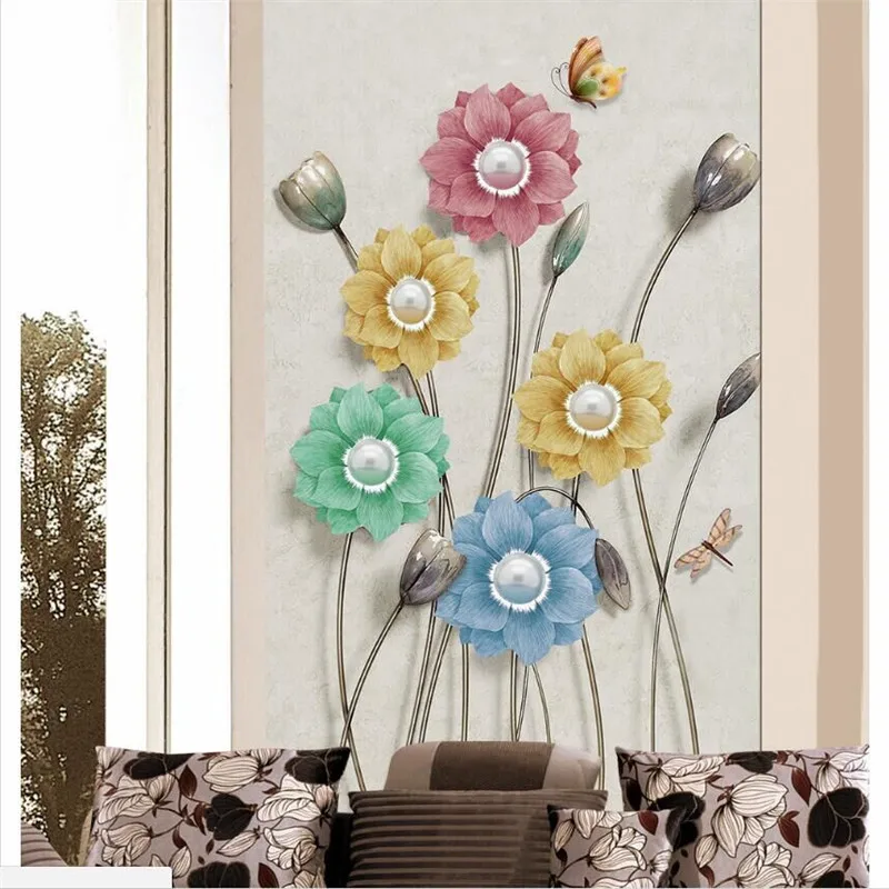 

Настенная 3D фотообои на заказ с изображением цветов, цветов, драгоценностей, входной стены