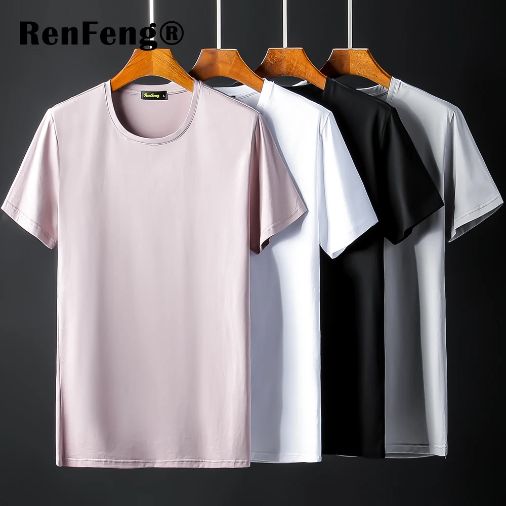New Blank black Mercerized Cotton Short Sleeve Men's T-Shirt Underwear Round Collar Ice Silk Cool T-Shirt Slim Blusa Tops Summer (11)
