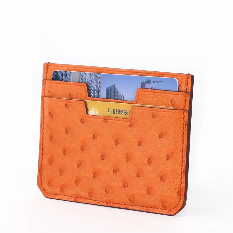 Rodomus Women's Ostrich Leather RFID-Blocking Card Holder Lucy Wallet -  Orange
