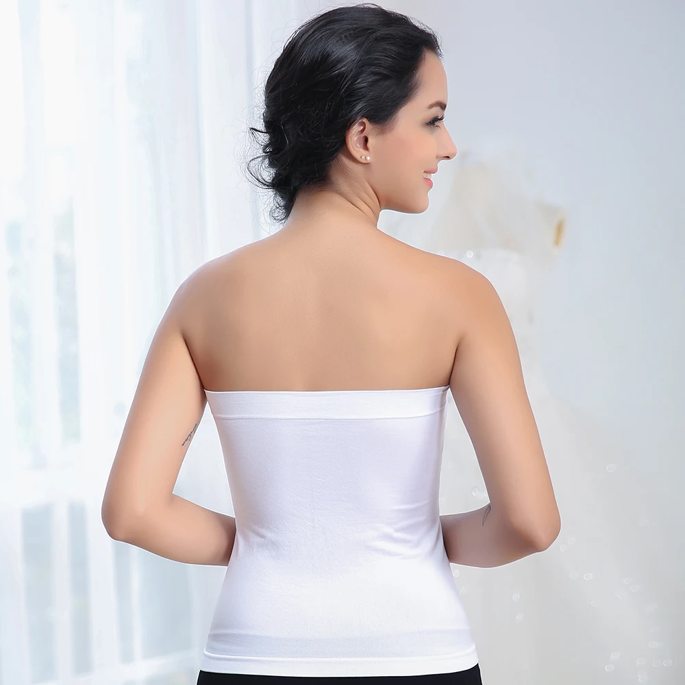 3 Colors Strapless Long Boob Tube Top Seamless White Stretch Nylon Cropped Top Underwear Without Pads XL
