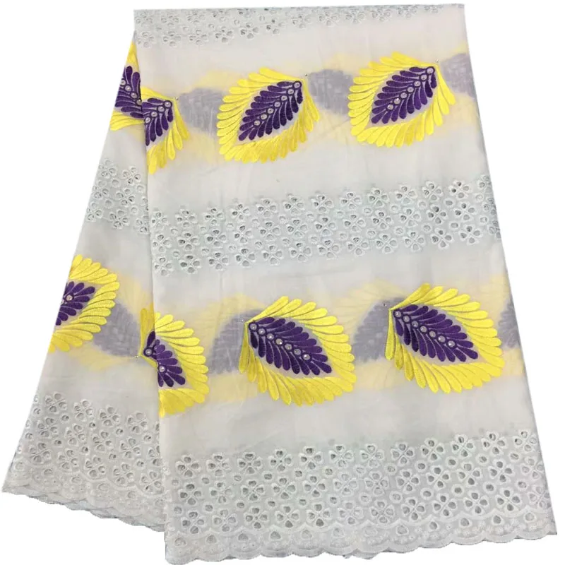 

White/Purple/Yellow Latest African Cotton Swiss Voile Lace In Switzerland High Quality 2018 Nigeria Wedding Lace Fabric L101-3