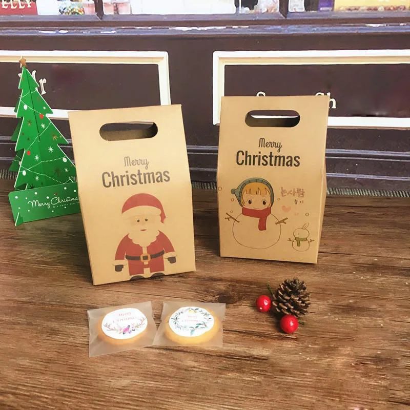 

10pcs 10*6*15.5cm DIY merry Christmas kraft paper box bag small hand bag retro lovely jewelry gift wrapping candy festival gift