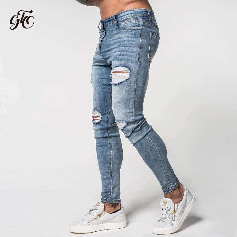 2020 Gingtto Skinny Jeans For Men Faded Blue Ripped Distressed Stretch ...