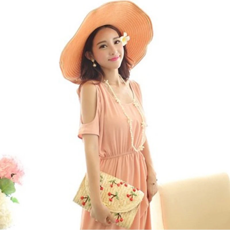Women Clutch Bag Bohemian Cherry Female Summer Beach Straw Bags Lady Travel Shoulder Bag Handmade Knit Crossbody Bolsa SS3037 (19)