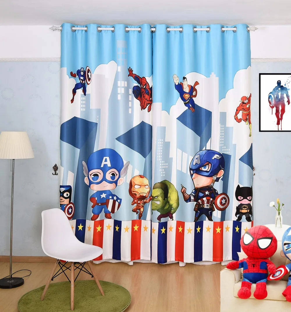 

Custom Made 2x Window Drapery Nursery Kids Children Room Curtain Window Dressing Tulle Covering 200cm x 260cm Hero Man Blue