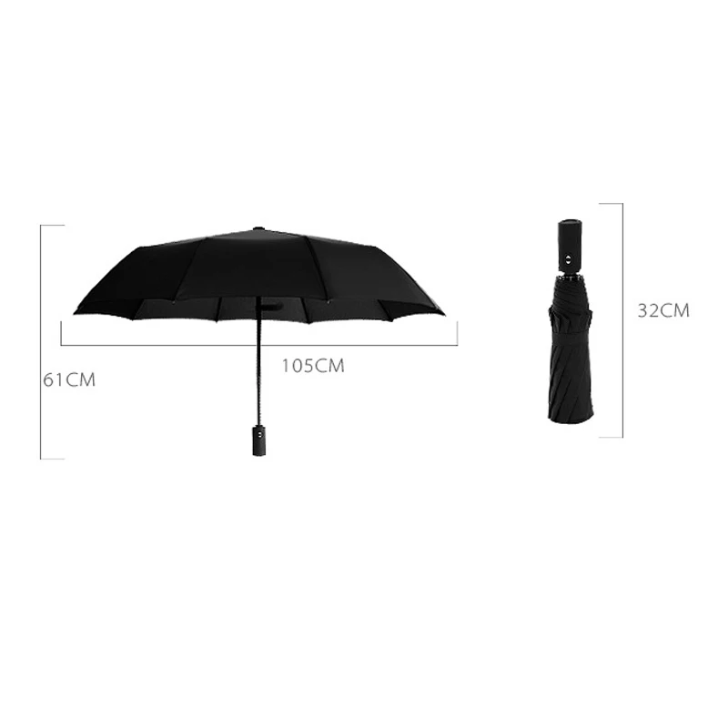 Ten Bone Automatic Folding Umbrella Female Male Car Luxury Large Windproof Umbrella Men Rain Black Paint JPZYLFKZL folding umbrella automatic umbrella wind resistant umbrella windproof umbrella