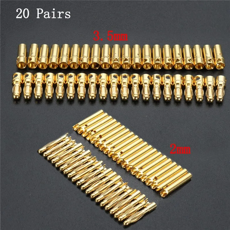 

40Pcs/set 3.5mm 2mm Gold-plate Bullet Plug Banana Connector For ESC Motor RC Battery Banana plug connectors