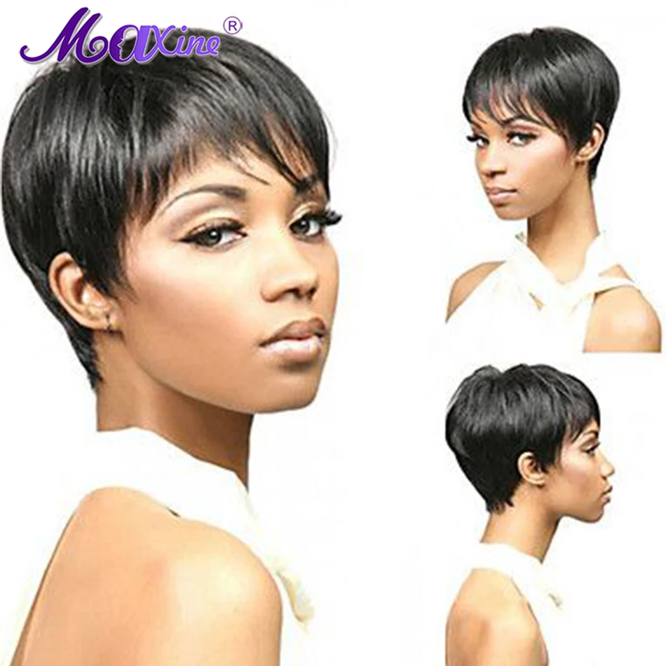 

Short Human Hair Wigs With Baby Hair Bangs Lace Front Wig Remy Brazilian Bob Straight Wig For Women Natural Color Maxine Hair