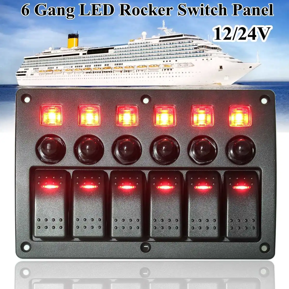 

Car Boat Marine 6 Gang LED Light Bar Rocker Switch Panel Circuit Breaker 12/24V