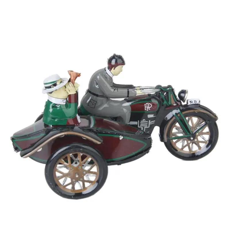 

Vintage Wind Up Parade Motorcycle and Sidecar Clockwork Tin Toy Collectable Gift