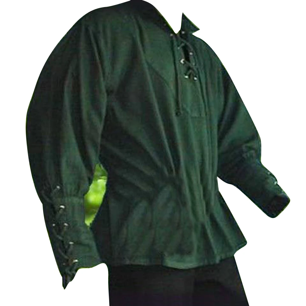 Medieval Men Shirt Solid Color Bandage Stand-up Collar Knight Top Without Belt 