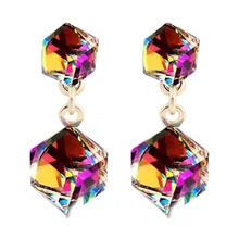 zheFanku Austrian Crystal Cube Stud Earrings Square Stud Earrings For Women Luxury Jewelry Gift Dropshipping Elegant Earrings