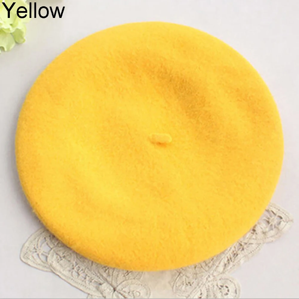 Классический сплошной цвет Зимний французский стильный берет художника шляпа Повседневная Женская кепка подарок - Цвет: Цвет: желтый