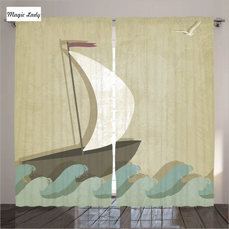 Curtains Navy Style Sailboat Merchant Nautical Vintage Living Room Ship