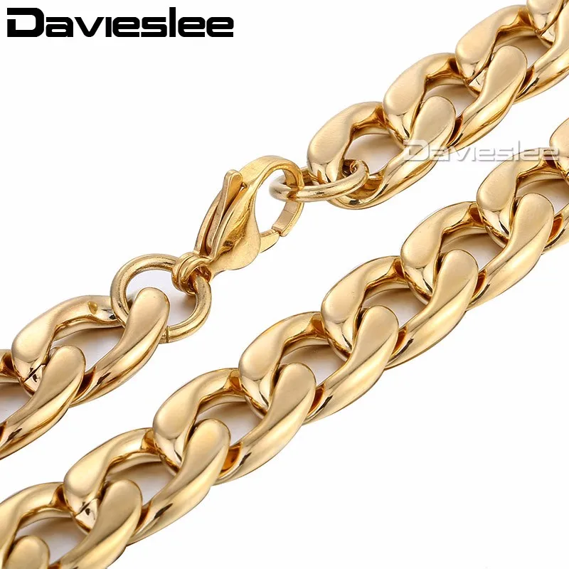 

13mm Mens Chain Smooth Curb Link Gold Tone Stainless Steel Necklace Heavy Customized Wholesale Gift Jewelry Jewellery LKN333