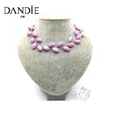 Dandie trend handmade oval and rhombus bead chic necklace, new design jewelry for women chic blue bead and leaf shape embellished retro ring for women