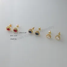 Минимальный заказ 10$ можно смешать/-желтое золото GP заполняет латунные шпильки высокий Сверкающий Прозрачный Красный Синий цирконовый камень "серьги с застежкой-бабочкой